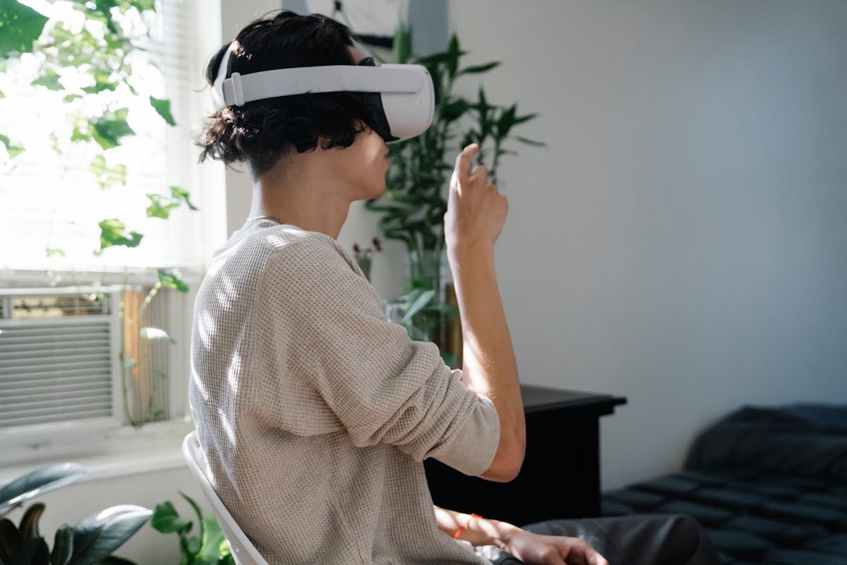 a man wearing a virtual reality headset