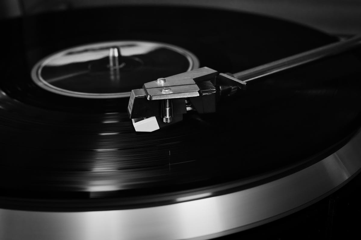 close up of a record player