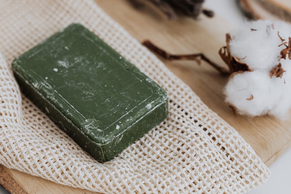 close up shot of a green bar soap