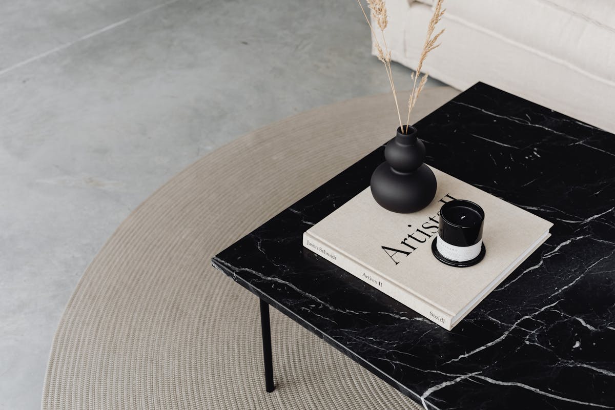 marble table in minimalist home interior design