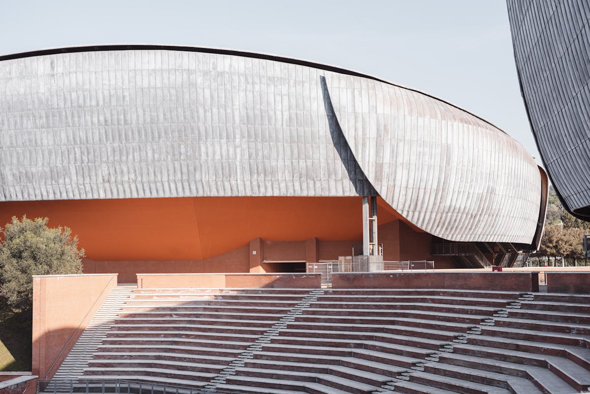 modern music complex facades and staircase in city modern music complex facades and staircase in city