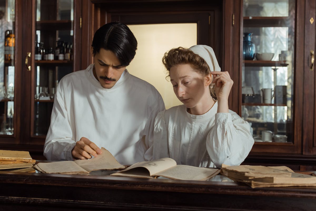 pharmacists studying on books